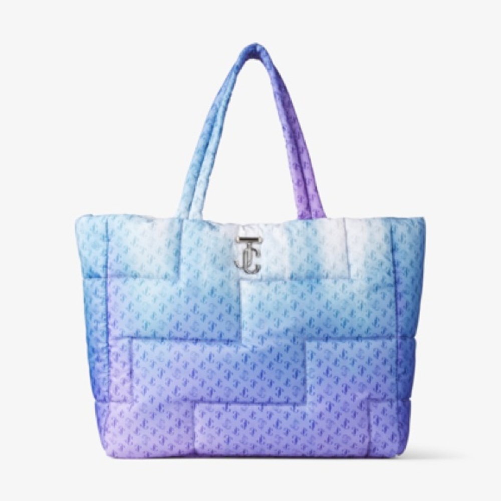 Gradient Blue-Purple Quilted Tote Bag with Logo Hardware